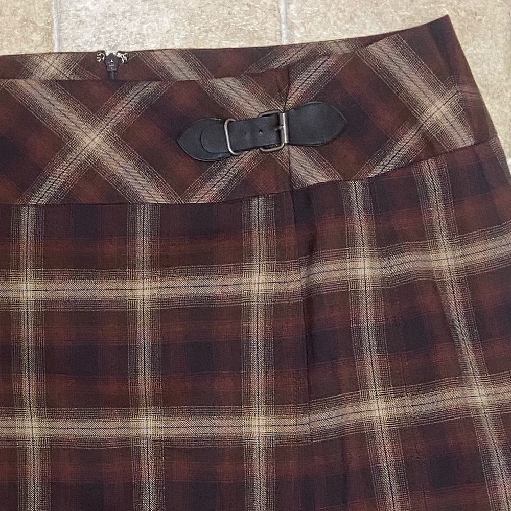 Stretch Jones Wear Brown Plaid A-Line Skirt with Bow Size 18 - Picture 8 of 8